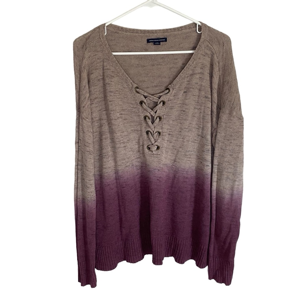American Eagle Plum Ombré Lace-Up Sweater Size Large